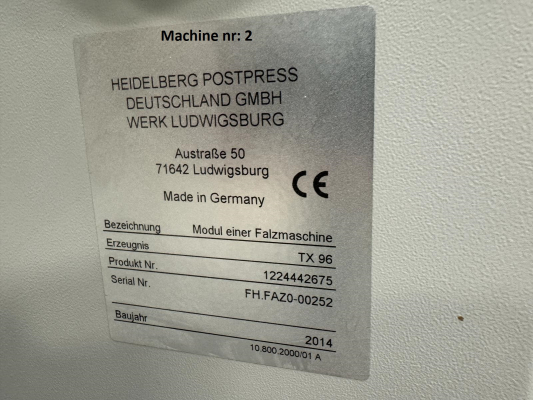 Heidelberg Postpress TX 96 PFX (2 machines)