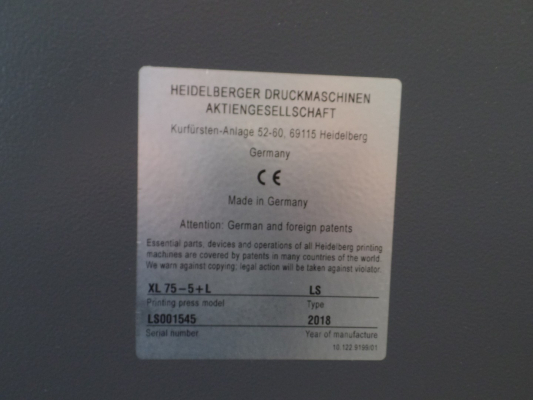 Heidelberg XL 75-5 L-F UV and IR dryer